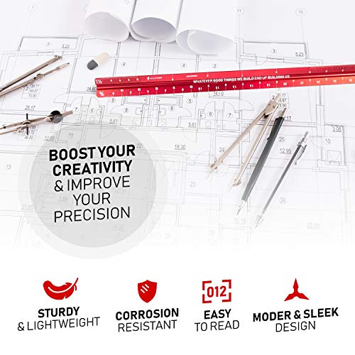 Holifiver Triangular Architectural Scale Ruler – 12” Imperial Scale for Blueprints, Engineering or Drafting – Perfect Gift for Students, Architects, Engineers – Aluminum Sleek Red Finish