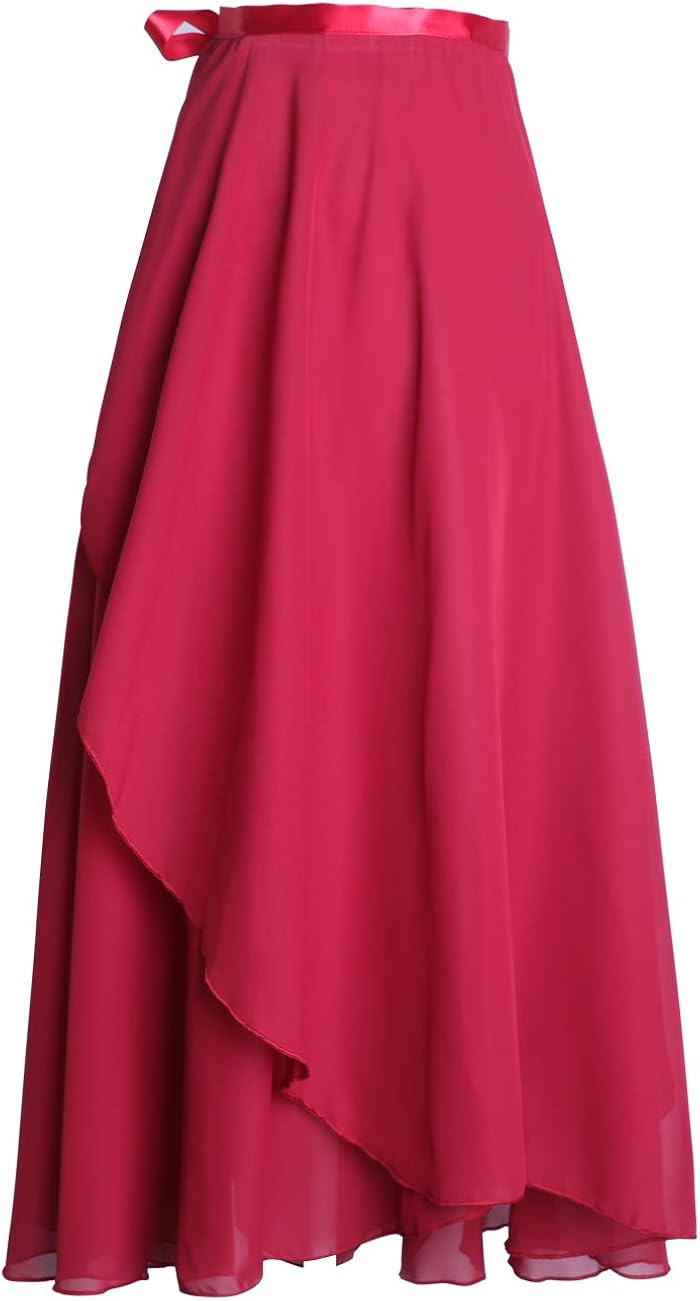 Daydance Women's Ballet Skirts Long Sheer Dance Skirts Black with Tie Waist: Clothing