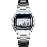 PASOY Men's Digital Gold Stainless Steel Watch | Backlit Multifunction Stopwatch Alarm Waterproof Sport Watches