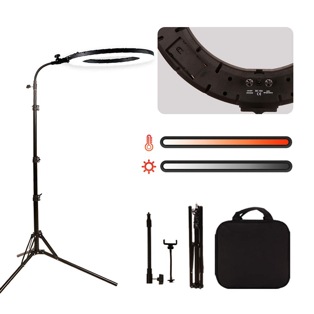 GSKAIWEN 18" 60WLED Ring Light Beauty Lighting Eyebrow Tattoo Lamp Makeup Dimmable Photography Studio Video Light Outdoor Shooting with Battery Slot(18-inch soft tube kit)