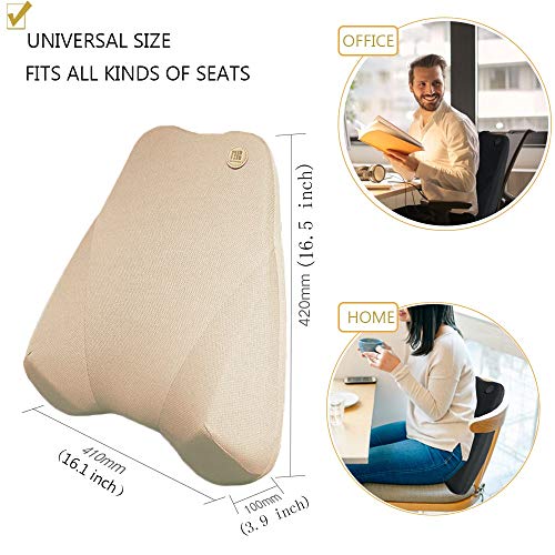 QBUC Car Back Support, Car Lumbar Pillow for Back/Spine/Coccyx Pain Relief, Memory Foam Lumbar Support Pillow - Comfort Back Cushion for Car seat, Office Chairs, Travel and Home (Beige)