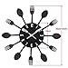 Timelike Kitchen Wall Clock, 3D Removable Modern Creative Cutlery Kitchen Spoon Fork Wall Clock Mirror Wall Decal Wall Sticker Room Home Decoration (Black)