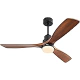 Sofucor 52'' Wood Ceiling Fan With Lights Remote Control 3 Wood Fan Blade Ceiling Fans Noiseless Motor Solid Walnut and Matte