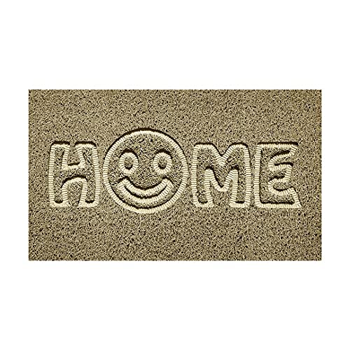 Nicoman Embossed Spaghetti Door Mat Dirt-Trapper Jet-Washable Doormat 70x43cm (Beige, HOME SMILEY FACE Shape) - Use on Carpet ONLY