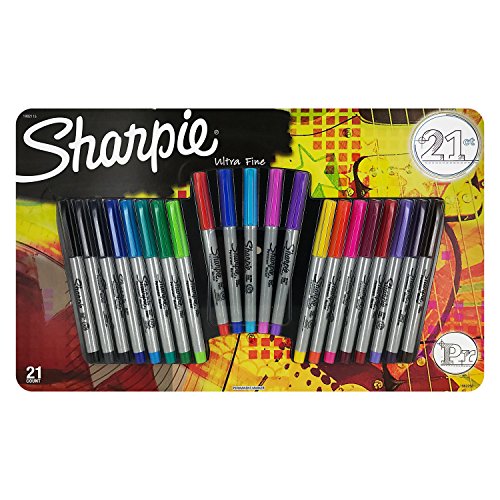 Sharpie Permanent Markers, Ultra Fine Point, Assorted Colors, Set of 21