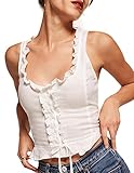 HaoDuoYi Womens Basic Ruffle Tie Crop Top Slim Top Tank