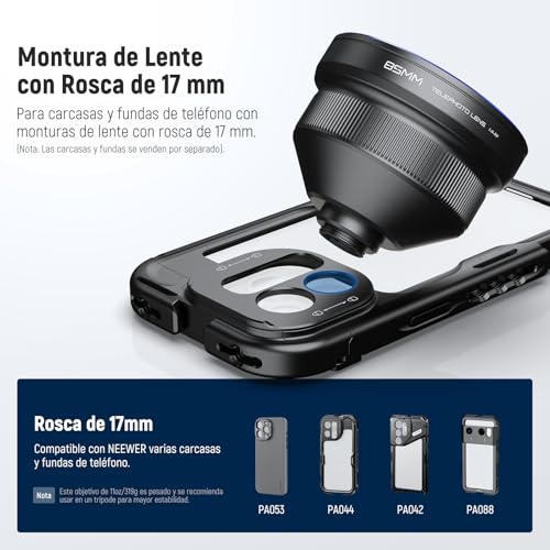 NEEWER HD 85mm Telefoto Lente Telefóno Solo para 17mm Rosca Placa Posterior,Aumento 2.5X Compatible con SmallRig Phone Cage Carasca para iPhone Samsung con Adaptador 17mm Lente y Parasol,LS-59