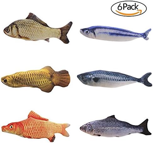 Lylyzoo Catnip Cat Toys 6 Pack Cat Fish Interactive Toy, Simulation Fish Shape Toy, Artificial Fish Doll Interactive Pets Pillow Chew Bite Kick Supplies for Cat Kitten Kitty Pet, Kitties, Baby cat