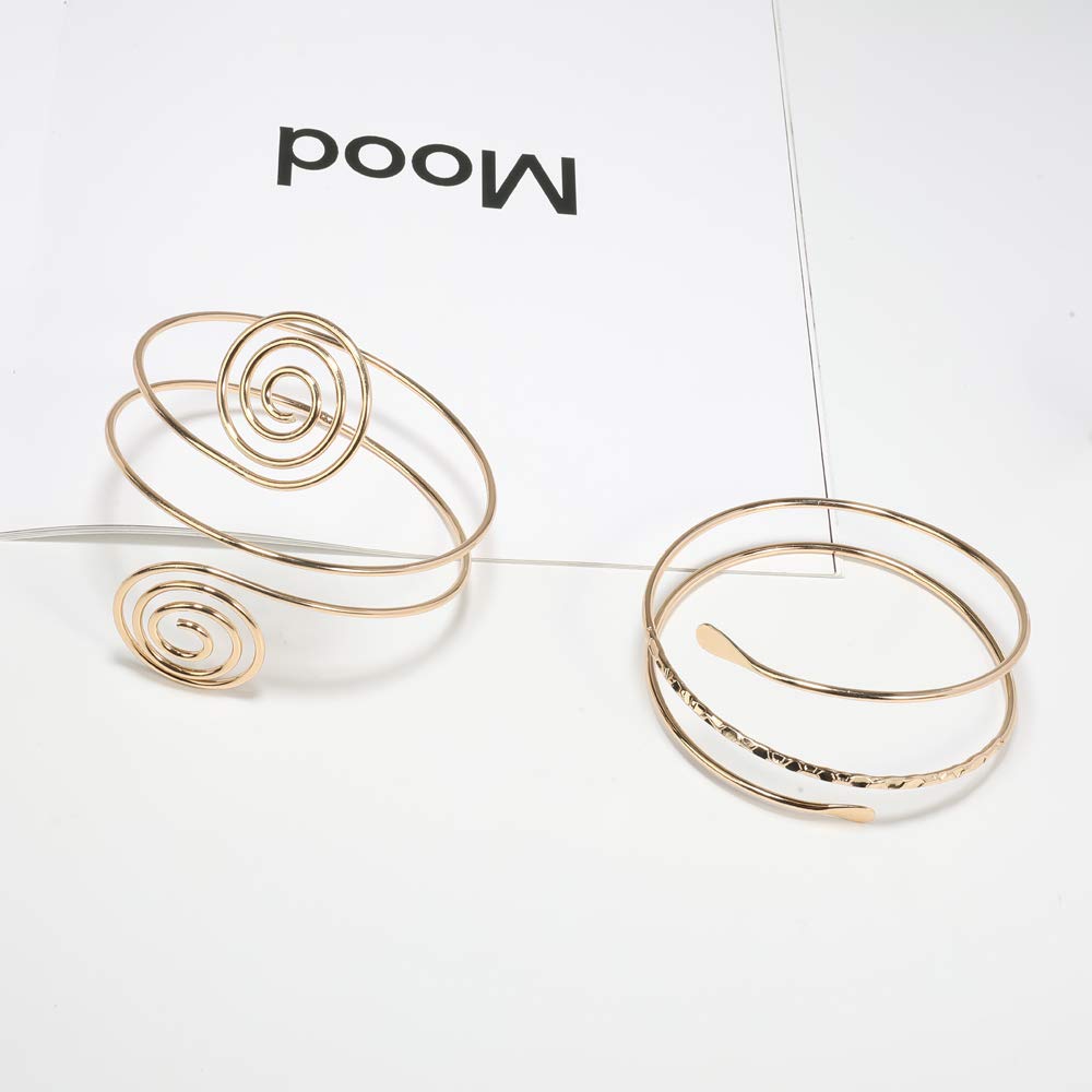 VALIJINA 2Pcs Minimalist Simple Swirl Upper Arm Cuff Bracelets for Women Girls Arm Bangle Armlets Adjustable
