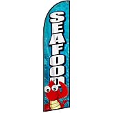 Seafood Feather Flag Banner - 11.5x2.5 Ft Advertising Swooper Flag for Outdoor Business and Events Promotion - Seafood Signs Windless Full Sleeve Banner for Restaurants, Diners, Markets (Only Flag)