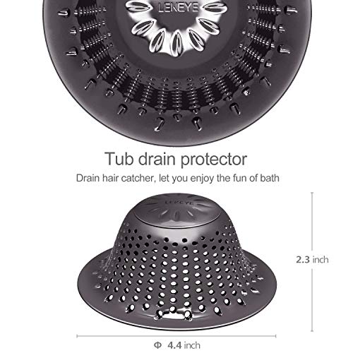 LEKEYE Bathroom Shower Drain Hair Catcher/Stainless Steel Drain Protector/Hair Trap, Strainer, Cover, Filter, Bath Accessories/Tall Dome Shape/Good Grip/for Pop-up & Regular Flat Drains-Black