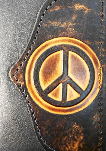 Hilltop Leather Company Mens Handcrafted Leather Trifold Wallet Peace Sign