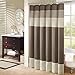 Madison Park Amherst Bathroom Shower Curtain Faux Silk Pieced Striped Modern Microfiber Bath Curtains, 72x72 Inches, Natural
