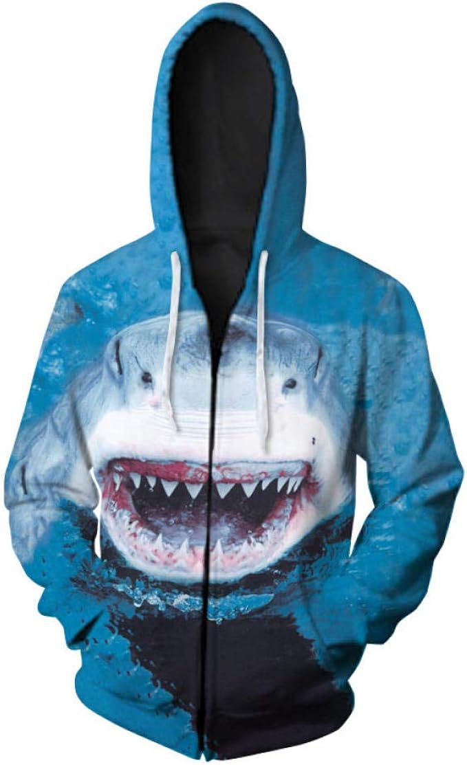 Sudaderas con Capucha, Cremallera Adolescente Sudadera Tiburón Animal