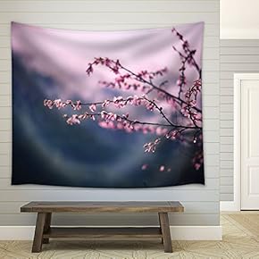 Closeup of Cherry Blossom Branch - Fabric Wall Tapestry Home Decor - 51x60 inches