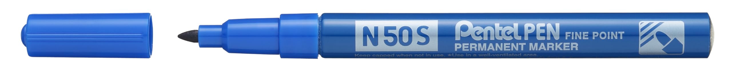 Pentel N50S Permanent Marker, Fine Bullet Tip, Aluminium Barrel, Blue ink (Single Pen)