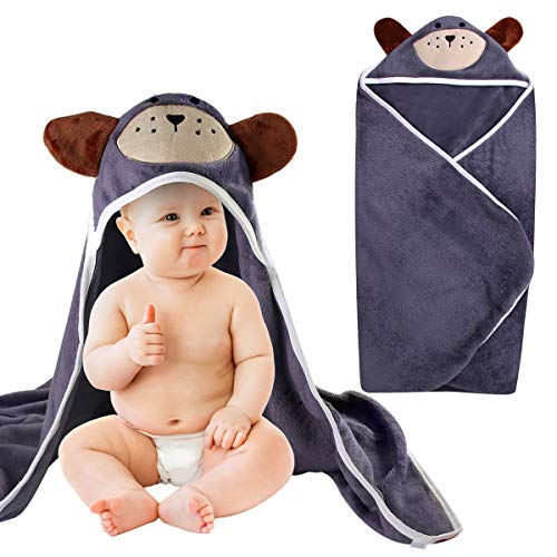 Baby Hooded Towel Flannel Washcloth Bath Blanket, Yinuoday Premium Absorbent Soft Infant Toddler Cute Animal Hooded Bath Towel Baby Shower Gift for Baby Boys and Girls/31" X 31"