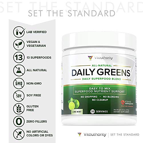 Daily Greens Superfood Powder: Best Tasting Non-GMO Greens Detox Powder with Spirulina, Matcha Green Tea, Barley Grass Juice Powder, Vegan, Orange, 30 SRV