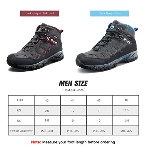 Clorts Men's Pioneer Hiking Boots Waterproof Suede Leather Lightweight Hiking Shoes Dark Grey/Dark Red US Men Size 11 Medium Width