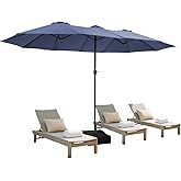 13ft Rectangular Large Outdoor Patio Umbrella with Base Included – Double Table Outdoor Patio Umbrella with Solar Lights, Crank Handle, UV-Resistant, Heavy-Duty Pool Umbrella for Lawn, Backyard, Navy