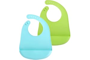 PandaEar 2 Pack Silicone Baby Bibs Super Thin Light Weight for Babies & Toddlers Feeding, Adjustable Silicone Bibs with Food 