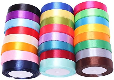 USRommaner 2CM Colorful Silk Ribbon Roll Double Sided Fabric Silk Satin Roll for Wedding Party Decor Xmas Gift Making Crafts Making 125 Yards
