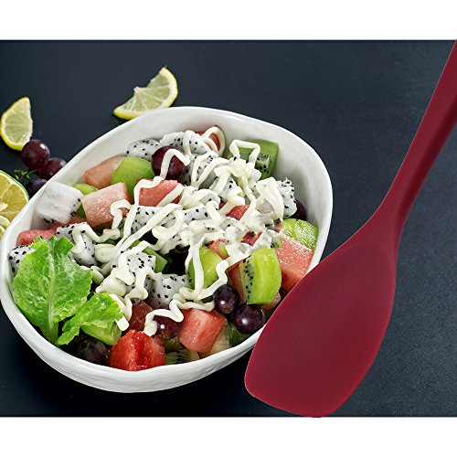 FAMCÜTE Premium Silicone Spoonula + Silicone Spoon Rest/Cooking Shovel/Spatula Spoon with Hygienic Solid Coating (Red) - Thumbnail 3