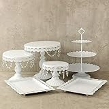 Lucky Monet 6Pcs Crystals Cake Stand Cupcake Tower Stand Wedding Plates Set Metal Round Party Dessert Display Décor with Crystals Beads (6pcs, White)