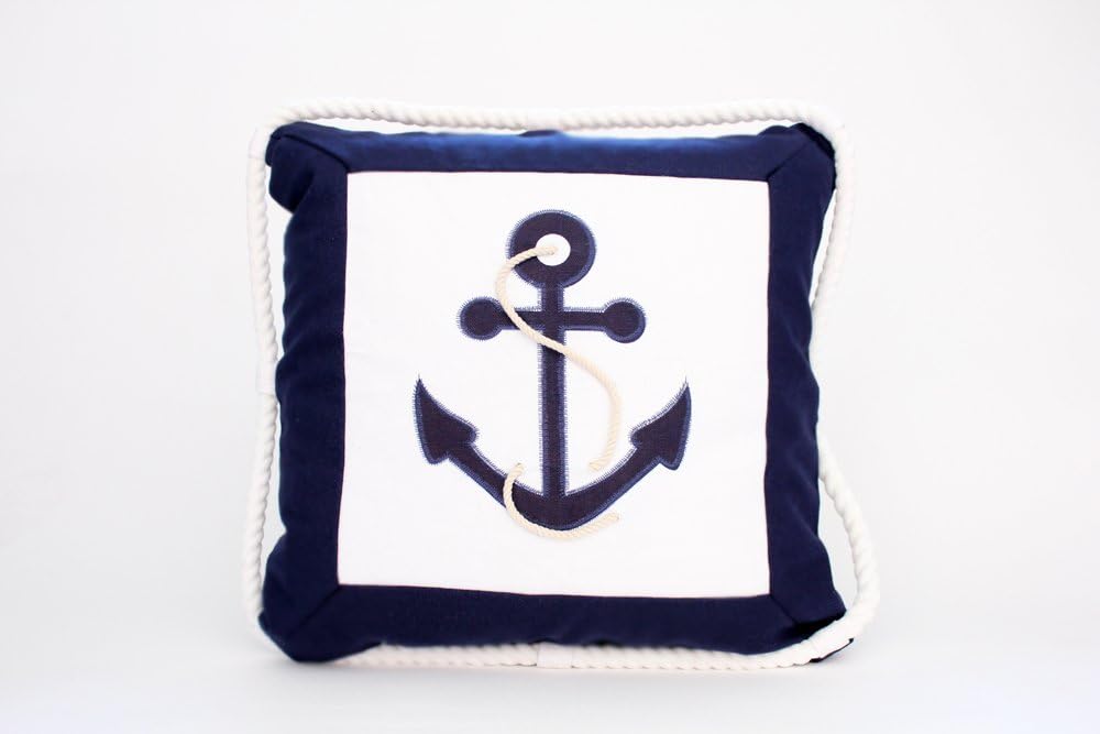 Norbert Cushion Cover 40 x 40 CM Cushion Cover Nautical Anchor With Rope Cord Summer Sailor Sea Blue SeefahrtLeinen Linen Cushion / White