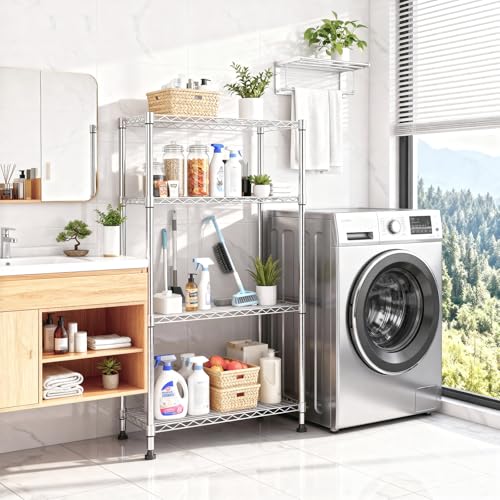 M MZG Heavy Duty 4 Tier Metal Shelving Unit, Up to 636 kg, Adjustable Shelves for Garage, Workshop and Warehouse, Studio, Chrome, 40 x 115 x 151 cm