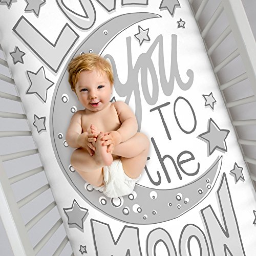 NoJo Photo Op 100 Cotton Fitted Crib Sheet, Love You to the Moon and
