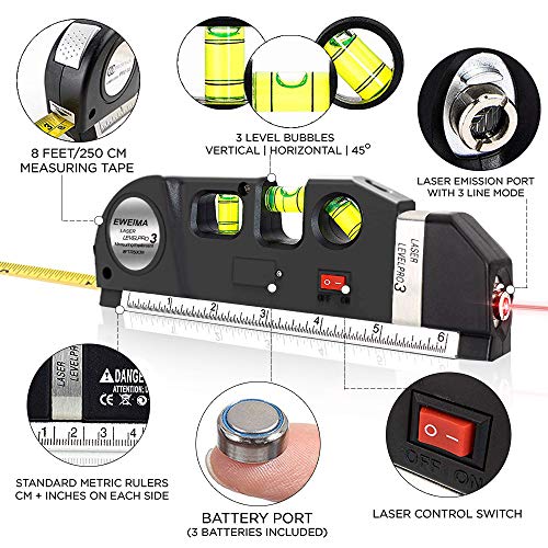 Picture Hanging Kit, Picture Frame Hanger Tool, Laser Level Picture Hanging Measurement Tool, 222 Pieces Photo Hanging Accessories with Picture Hanging Hardware, Hooks, Nails and Wire - Thumbnail 2