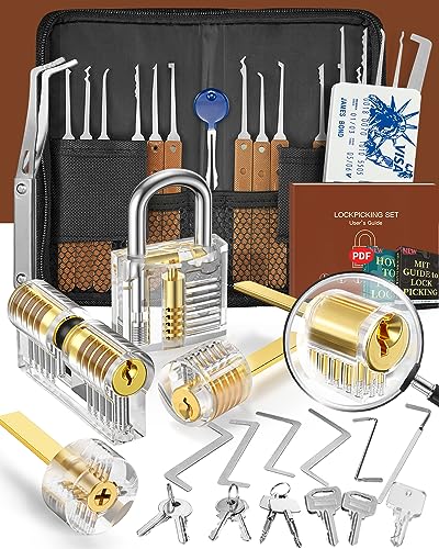 Eventronic 36+5 Pieces Pick Set, [2025 Adds The Most Challenging New Locks] Professional Locksmith Pick Set with 5 Transparent Locks, Electronic Guide for Locksmiths and Novices
