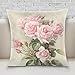 ZOEO Square Decorative Throw Pillow Case Cushion Cover,Vintage Shabby Chic Pink Rose Floral,Soft Pillowcase 16x16 inch