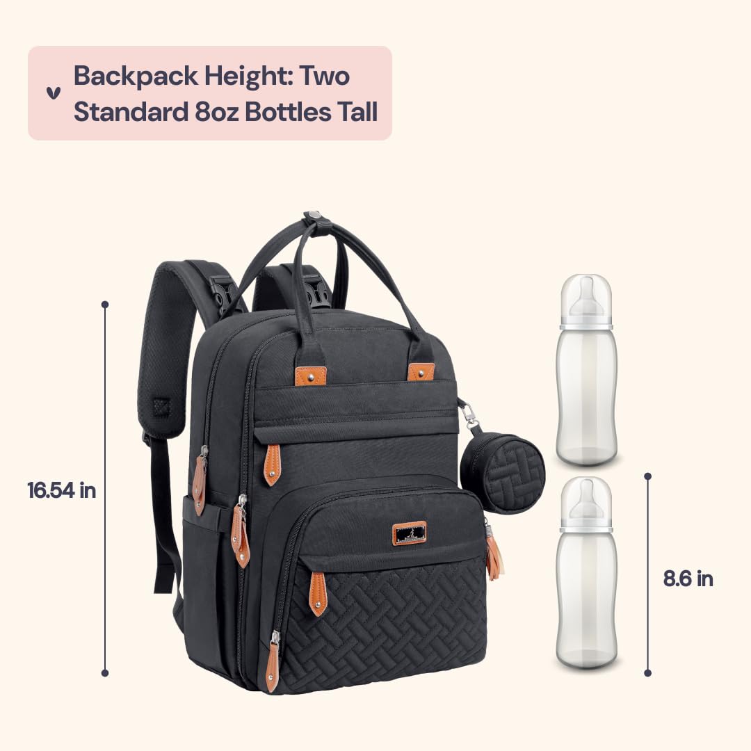BabbleRoo Diaper Bag Backpack - Baby Essentials Travel Tote - Multi Function Water Resistant Diaper Bag, Travel Essentials Baby Bag with Changing Pad, Stroller Straps & Pacifier Case - Unisex, Black