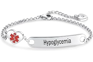 LSxAB Heart Medical Alert Bracelet for Women Emergency First Aid Health Alert Engraved Stainless Steel Adjustable Chain Brace