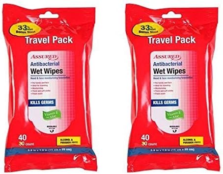 Antibacterial Resealable Wet Wipes, Large Travel Packs, 2-pk by ASSURED
