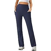 SEAJOJO Womens High Waist Yoga Pants Stretchy Casual Trousers Straight Leg Pull On Side Pockets