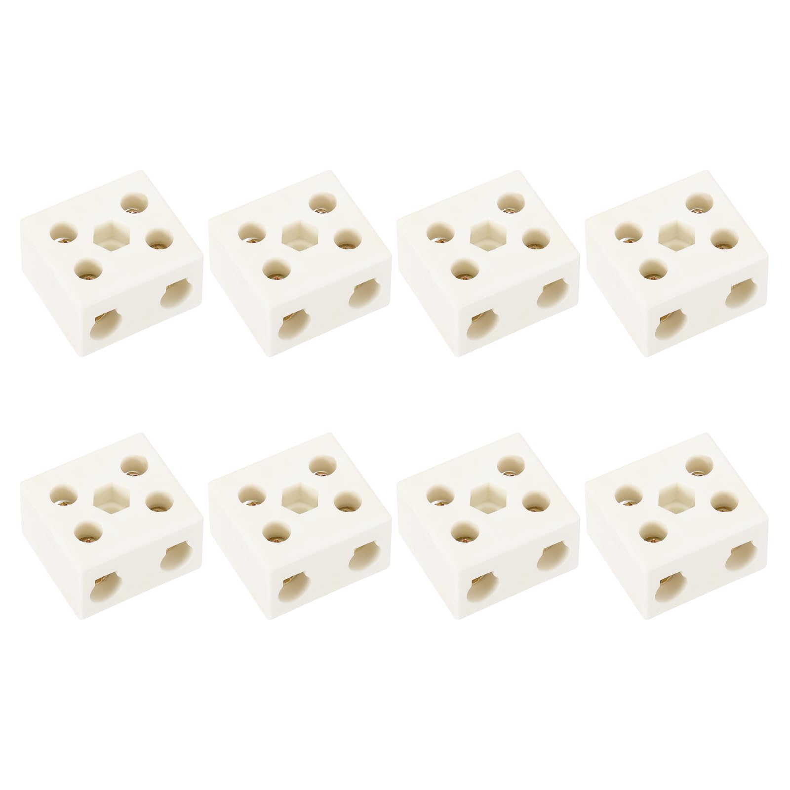 PATIKIL 2 Way Ceramics Terminal Blocks, 8Pcs 30A High Temp Porcelain Ceramic Connectors Bidirectional 5 Hole High Frequency Blocks for Lamp Fixture Electric Wire Cable, 30x21x33mm