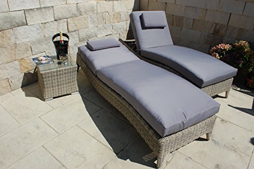 Ragnarök-Möbeldesign PolyRattan Sonnenliege DEUTSCHE Marke - EIGENE Produktion - 8 Jahre GARANTIE auf UV-Beständigkeit Tisch Glasplatte Belastbar 180Kg Natur-Farben Gartenmöbel – Bild 5