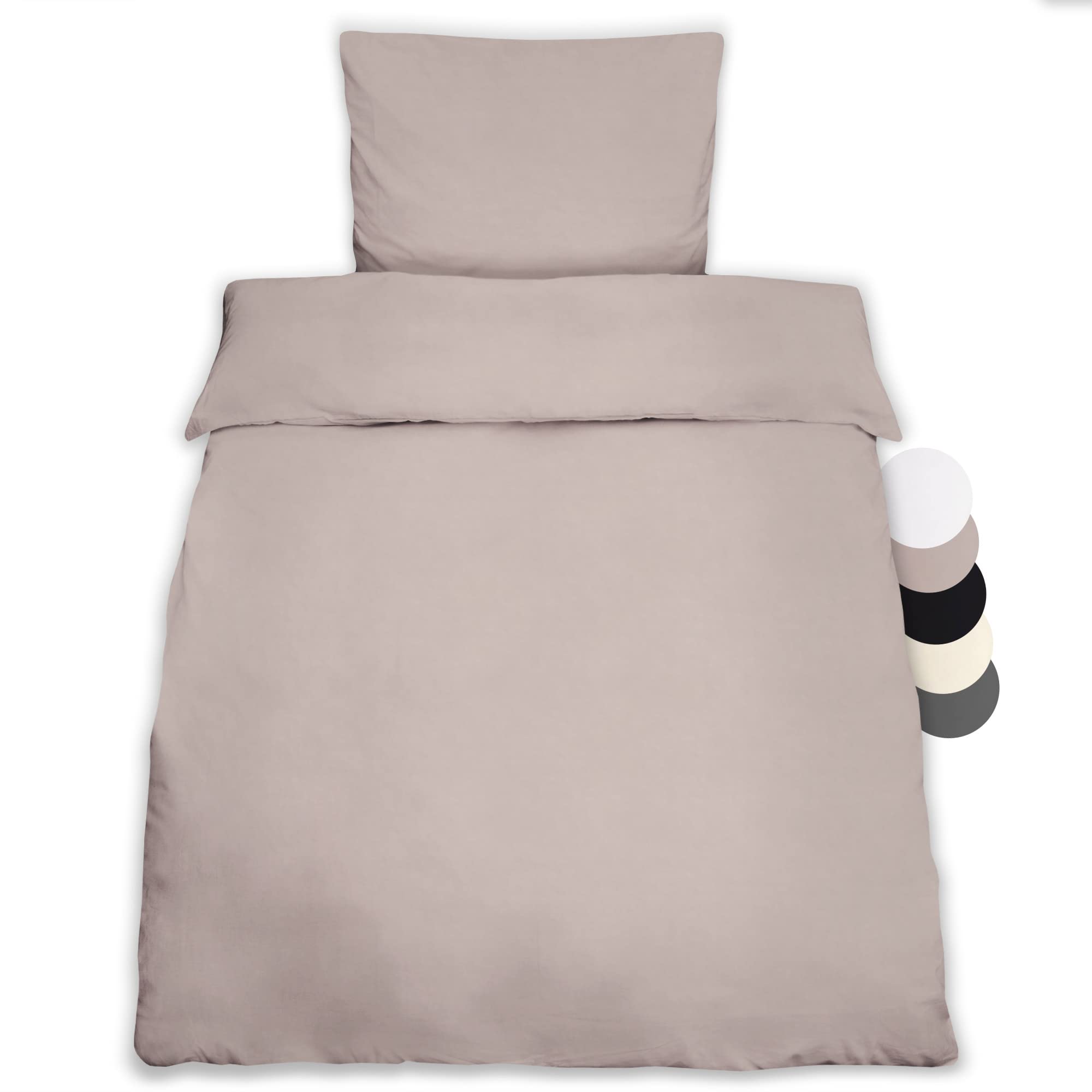 Beautissu Single Bedding Set 155x220 cm Julie 1 Set Duvet Cover Set 100% Cotton - Bedding for a Single Bed with Pillowcase & Blanket Cover Cotton Duvet Cover Taupe