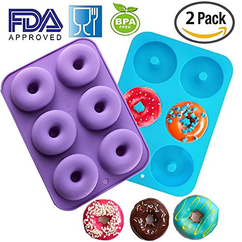 Silicone Donut Molds 2 Pack 6 Cavity Non-Stick Safe Baking Tray Maker Pan Heat Resistance BPA Free Donut Mold Muffin Cups Cake Baking Ring Biscuit Mold for Cake Biscuit Bagels by Meiso
