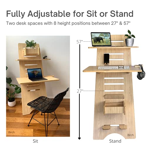Modern Height Adjustable 2 Tier Desk for Small Spaces Compact Narrow 30 inch Wide Sit to Stand