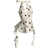 MakeMeChic Women's Polka Dots Halter Top Tie Open Back Sleeveless Summer Y2k Peplum Tops