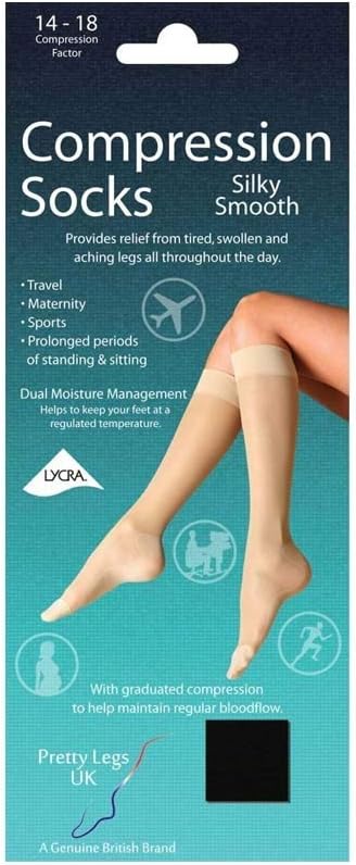 Compression Socks Good For Work or Travel - Size 4 - 8 - Natural & Black