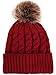 Unisex Winter Hand Knit Faux Fur Pom Pom Beanie 2 Pc Set Black/Burgundy