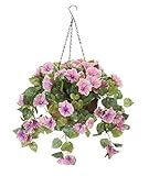 OakRidge Miles Kimball Fully Assembled Artificial Petunia Flower Hanging Basket, 10" Diameter and 18" Chain - Polyester/Plastic Flowers in Metal and Coco Fiber Liner Basket for Indoor/Outdoor Use