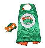 Kids Capes Superhero and Princess Cape and Mask Sets, Great For Dressing Up With Costumes & Playing (Ninja Turtles - Orange - Michaelangelo)