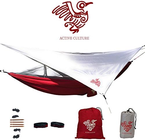 Active Culture Double Camping Hammock with Mosquito Net & Rain Fly Tarp