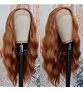 Maycaur Upgrade Ginger Color Lace Front Wigs Long Wavy Hair Glueless Synthetic Lace Front Wigs fo...